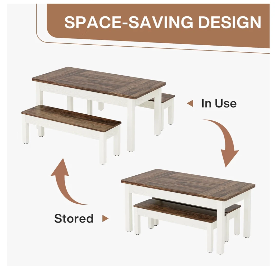Space-Saving Dining Table with Benches - photo 2