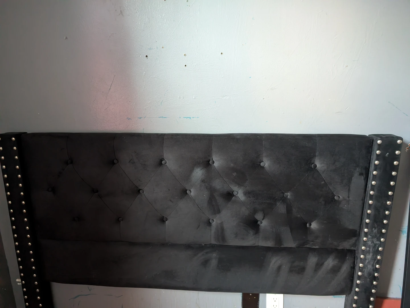 Black Velvet Tufted Headboard with Studs