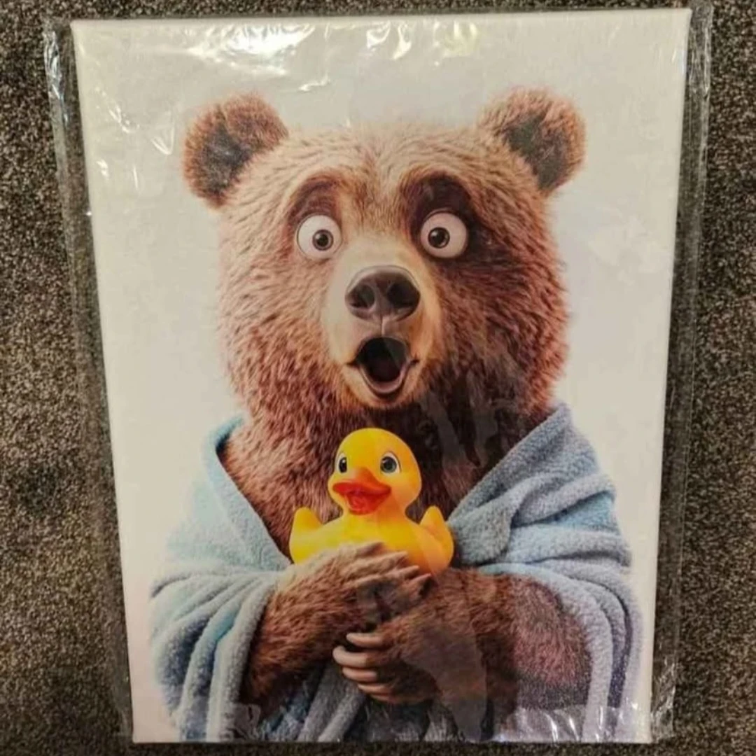 Funny Bear with Rubber Duck Canvas Print