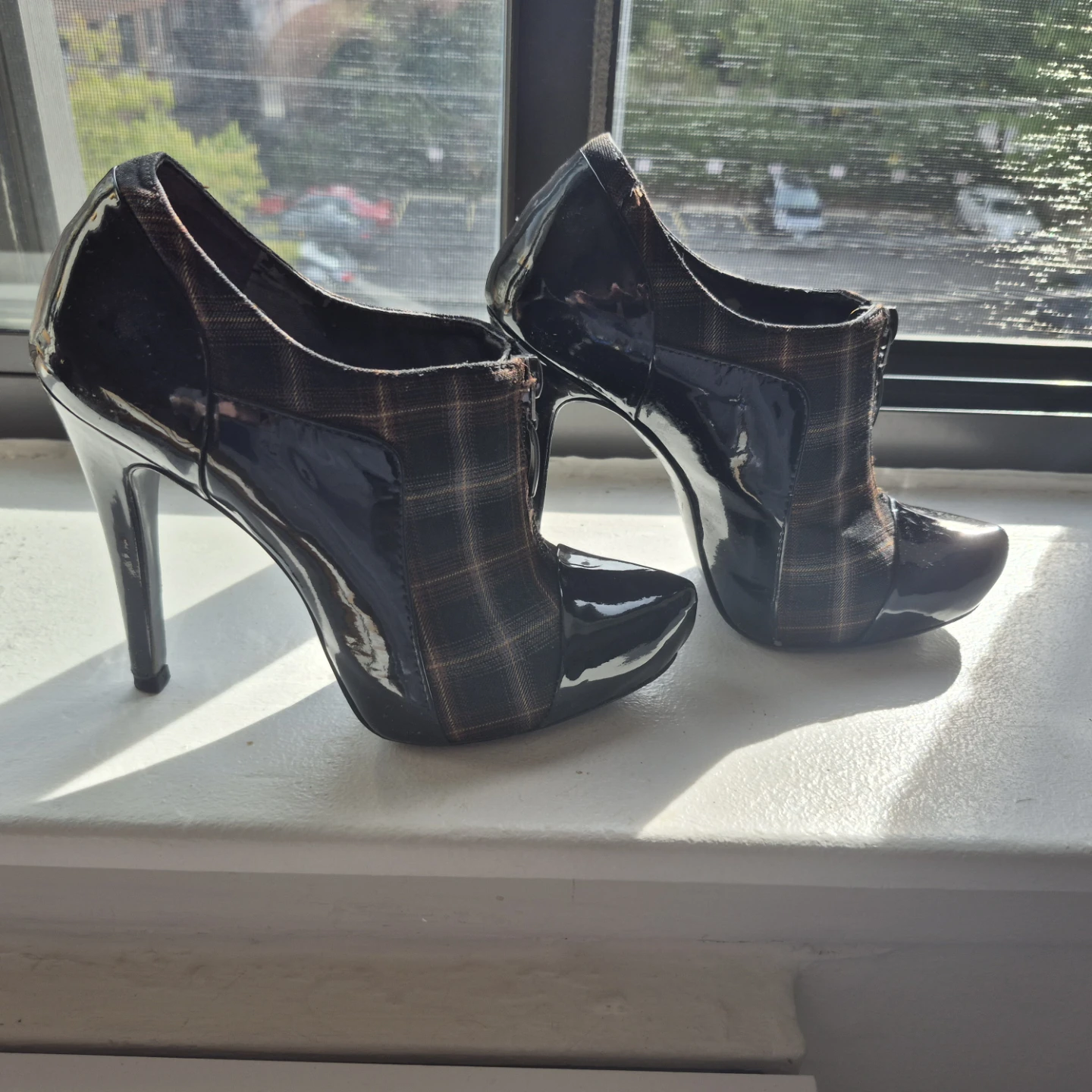 ALDO Plaid and Patent Leather Zip Heels