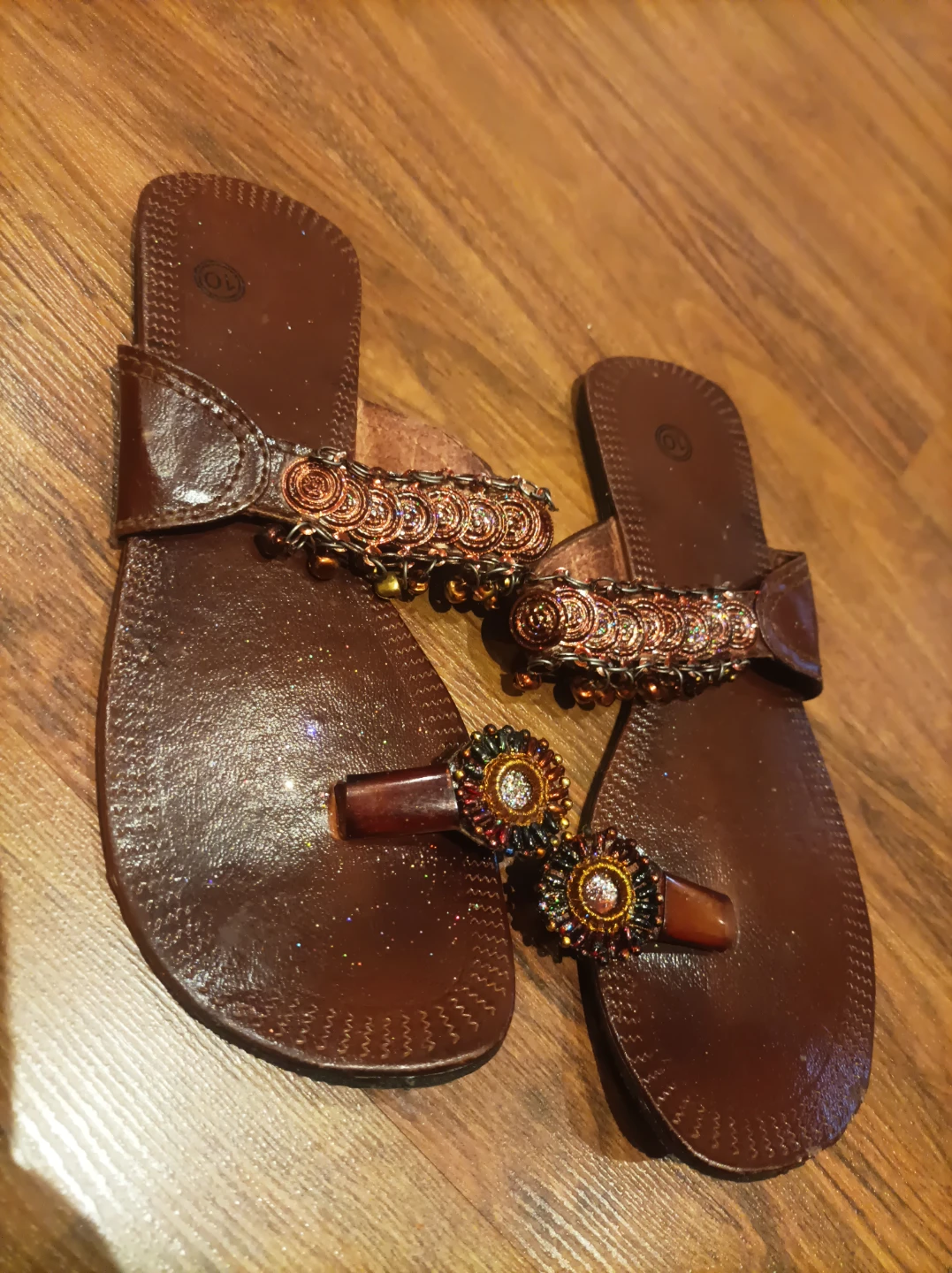 Women's Embellished Brown Sandals Size 10 - photo 2