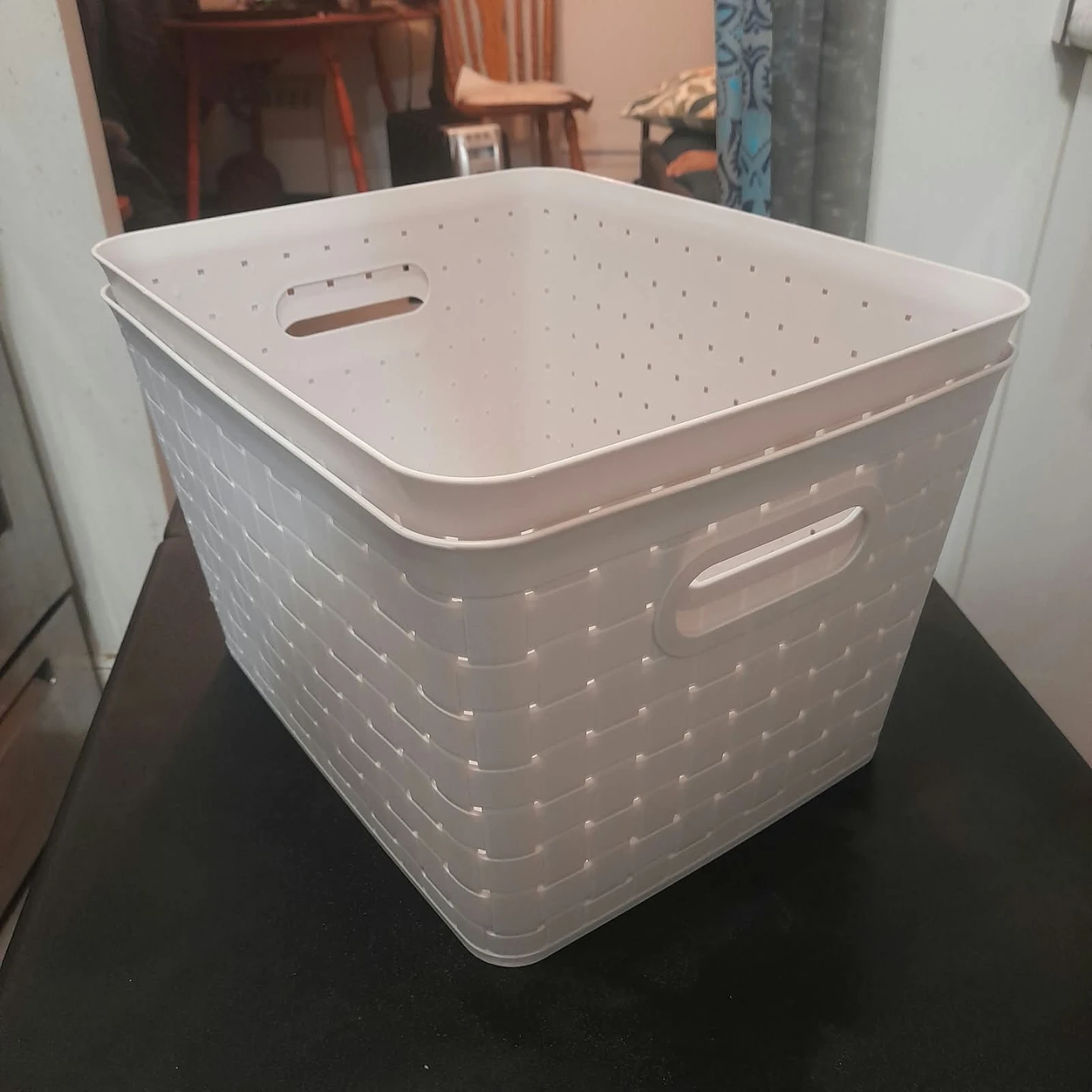 Two white plastic storage baskets 🏈