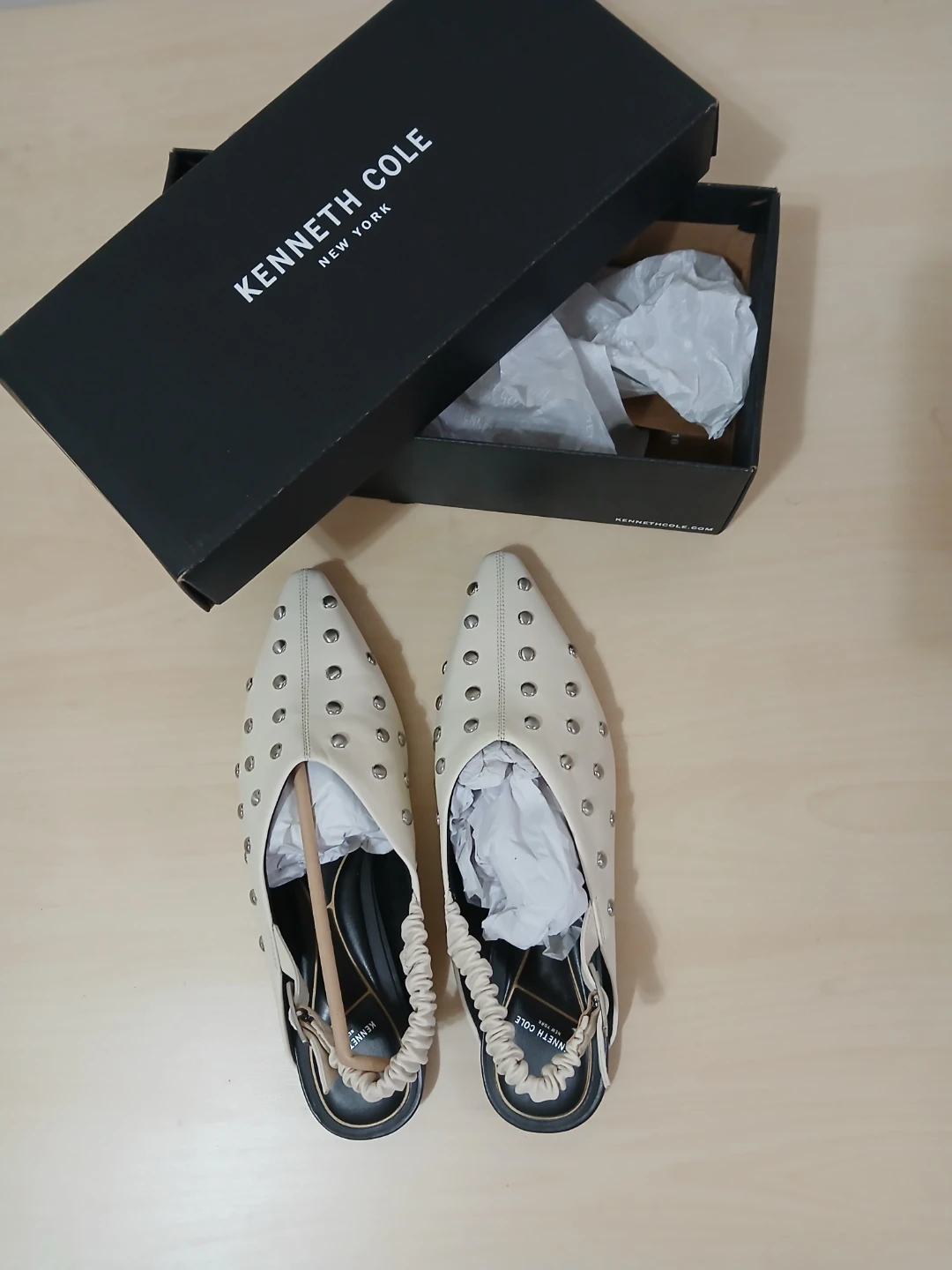 Kenneth Cole Nicola Vanilla Leather Studded Slingbacks