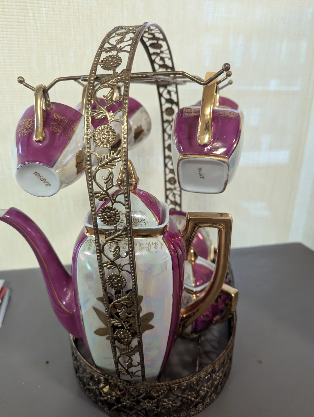 Vintage Purple and Gold Tea Set with Stand - photo 4