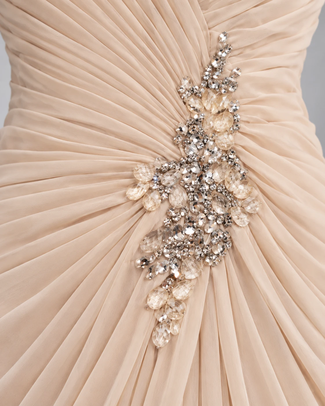 Beige Chiffon Formal Gown with Crystal Accents - photo 2