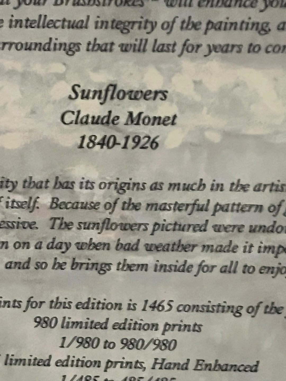Claude Monet Sunflowers Museum Shop Print - photo 2