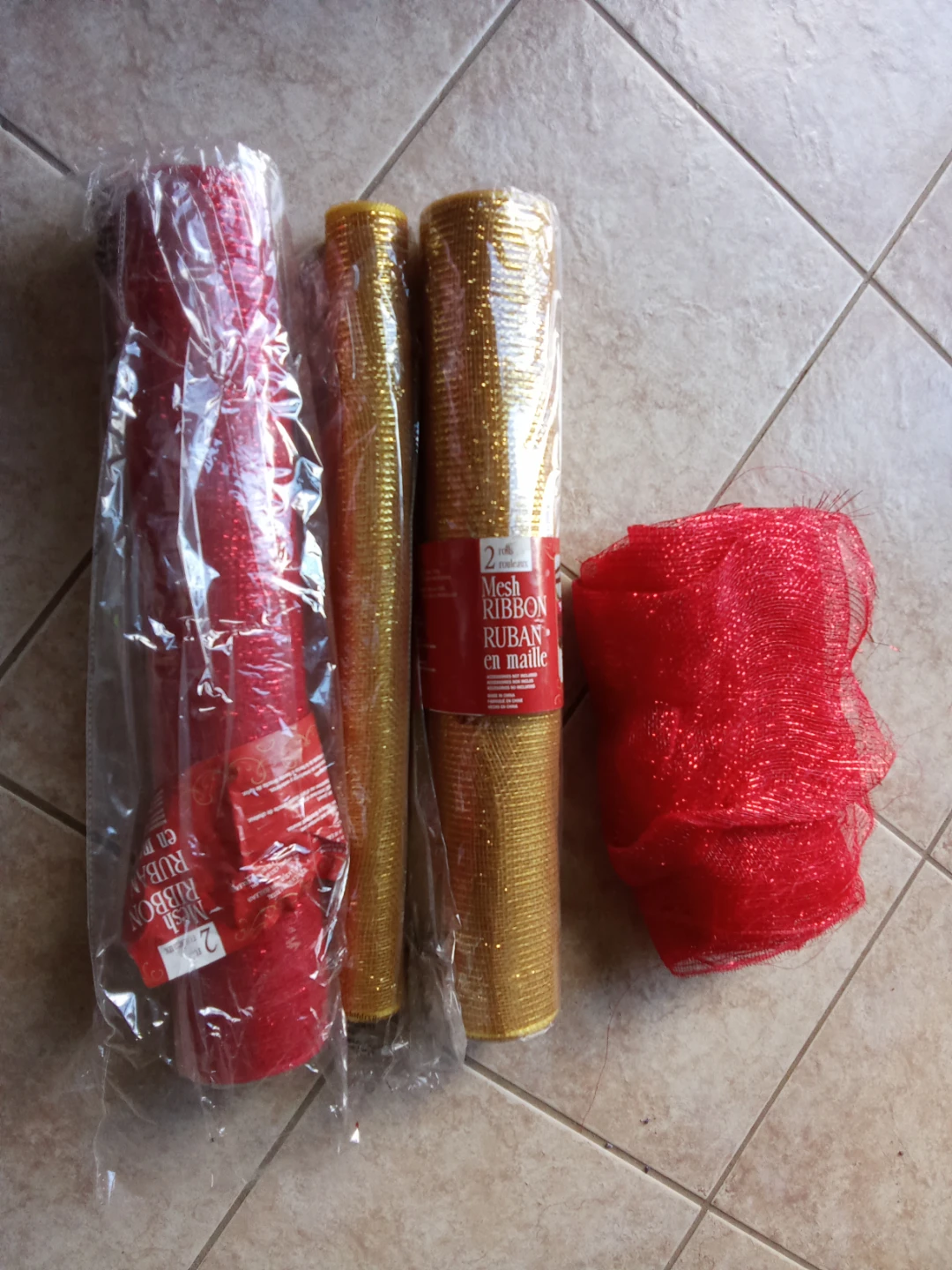 Red and Gold Mesh Ribbon Set