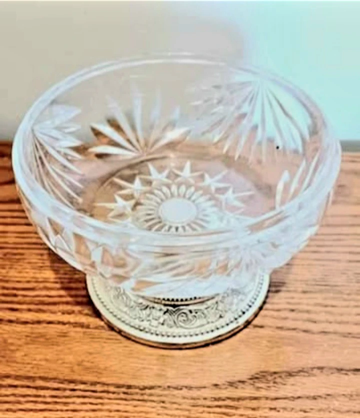 Vtg Hand Cut Crystal Compote Bowl