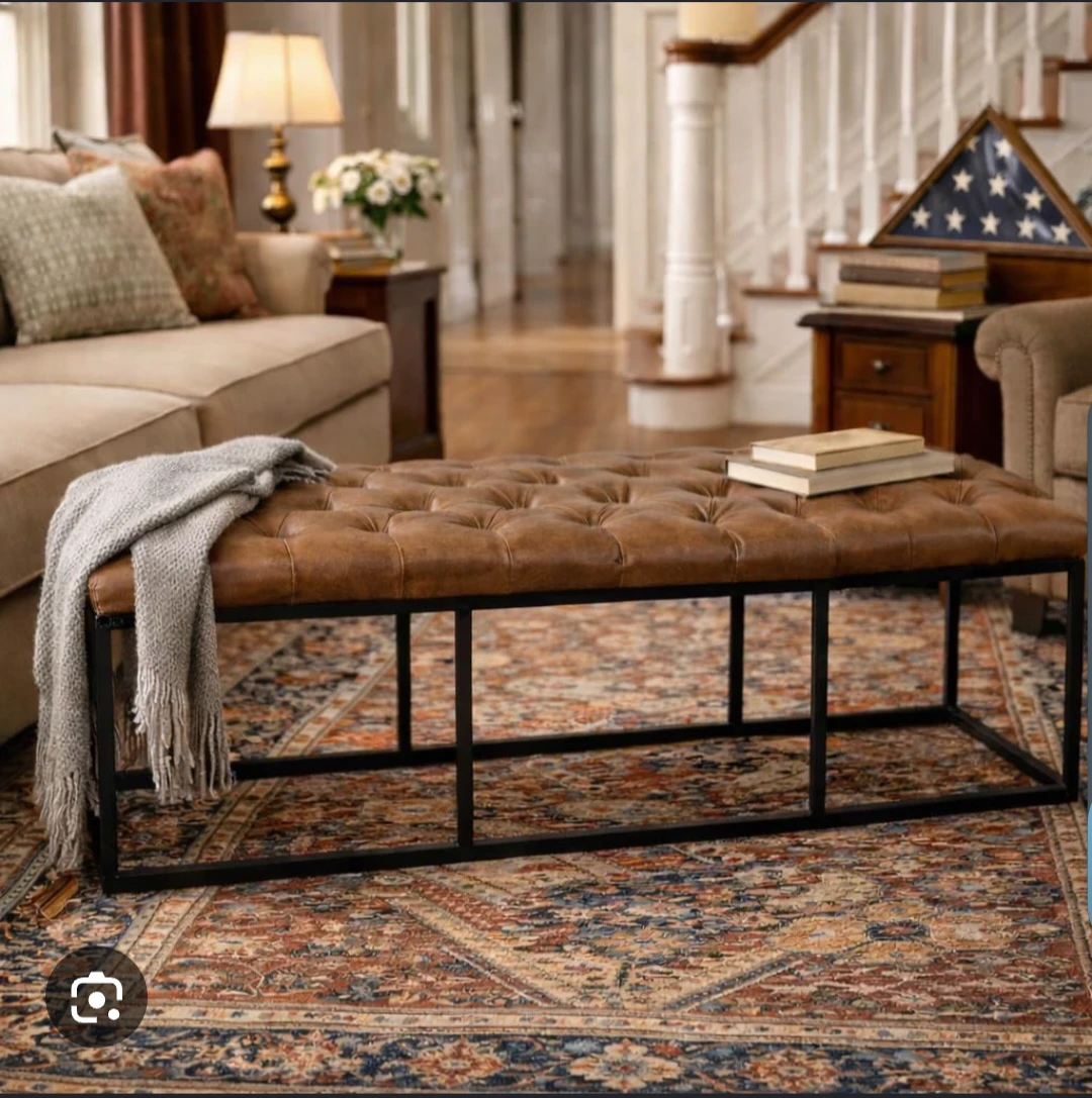 Tufted faux Leather Bench - photo 2