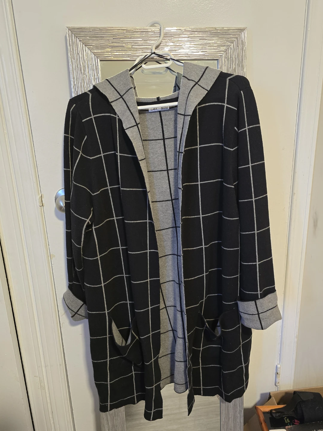 Dex navy blue and Grey Grid Hooded Cardigan