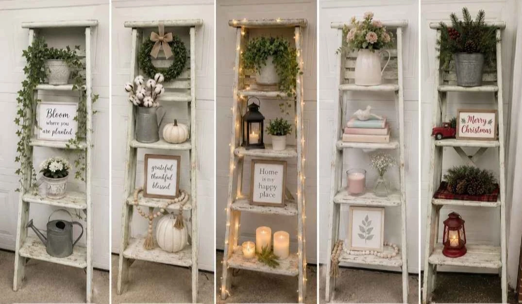 Vintage 5' Wooden Step Ladder & Shelf Use as a ladder/decorate - photo 4