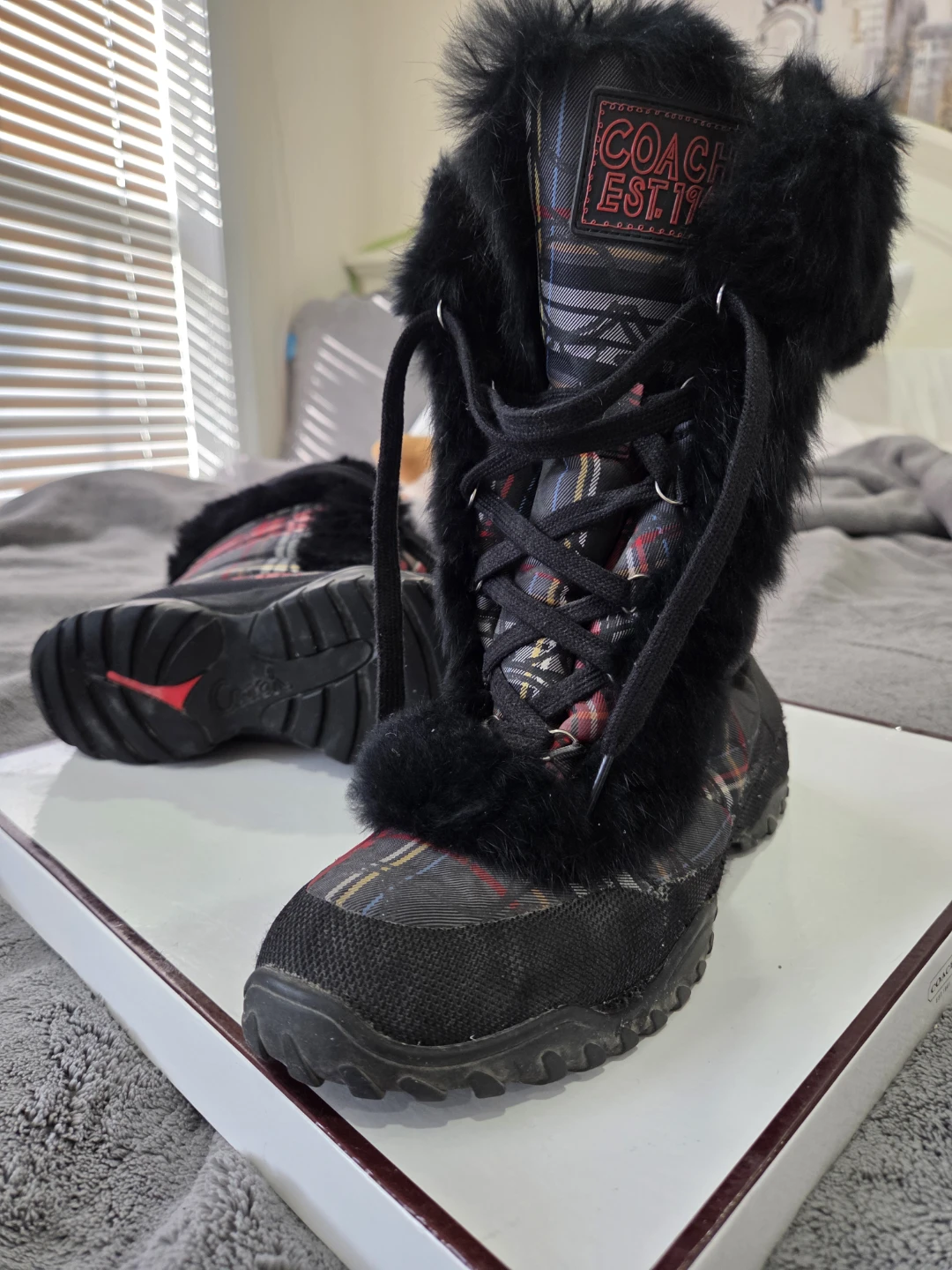 Coach  Gennie Q522 Rabbit fur trim Winter Boots size 7.5