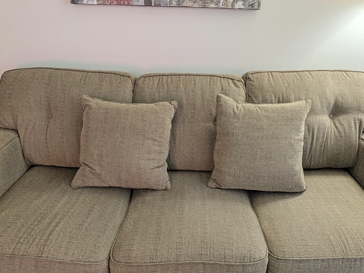 Three-seater beige fabric sofa - photo 2