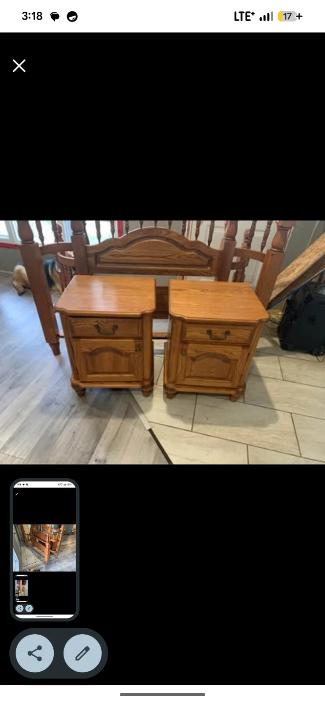 Solid Oak Bed Frame and Two Nightstands - photo 2