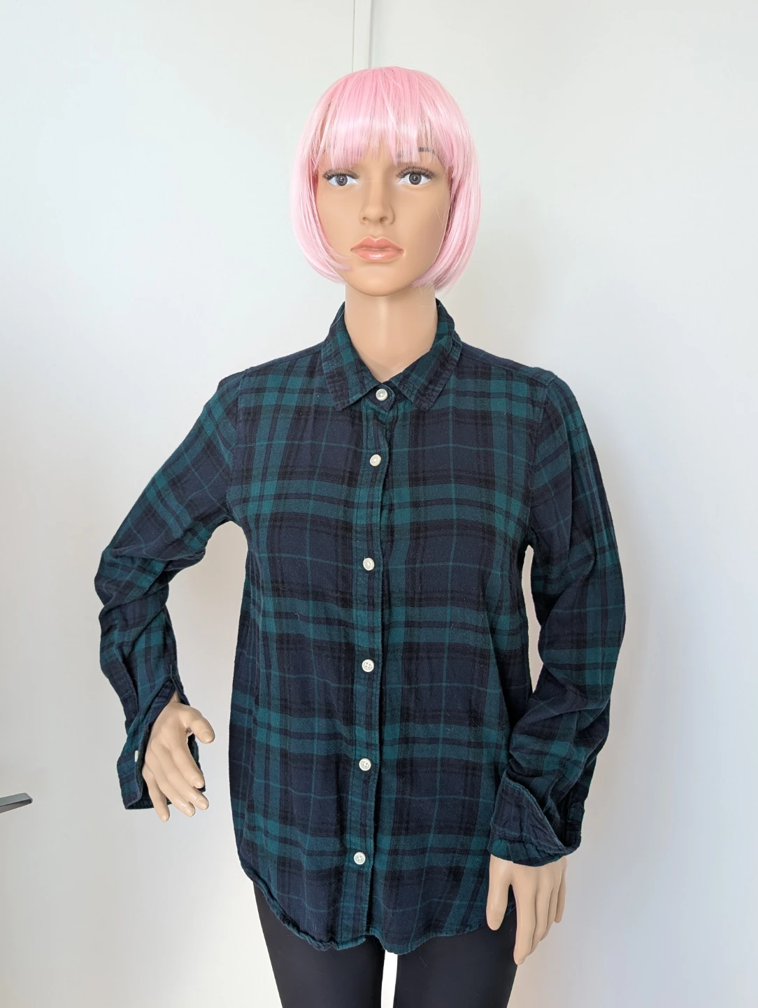 Old Navy Flannel Shirt Green Plaid Size Small Tall - photo 2