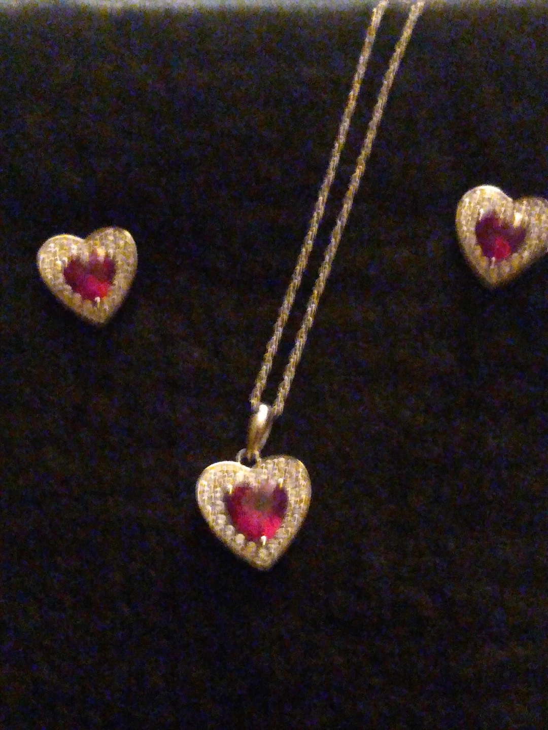 Heart-Shaped Red Stone Necklace and Earring Set - photo 5