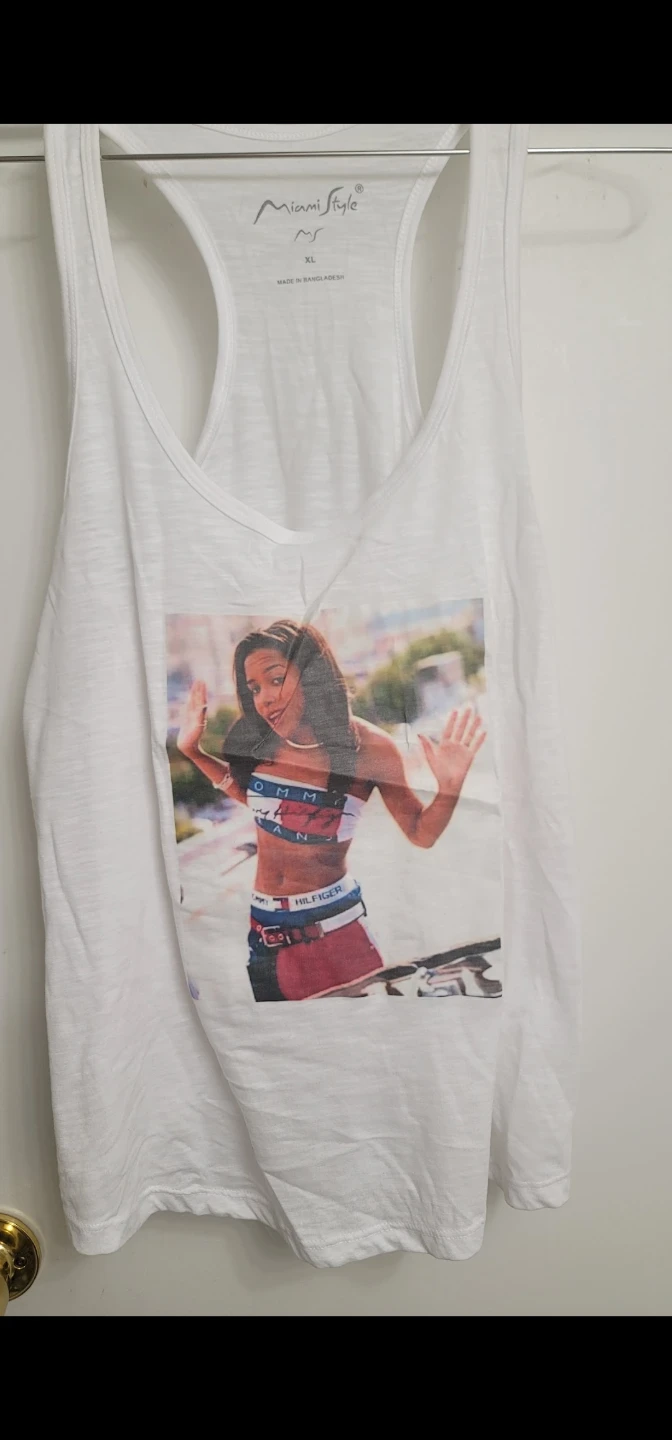 Miami Style White Tank Top with Aaliyah Graphic