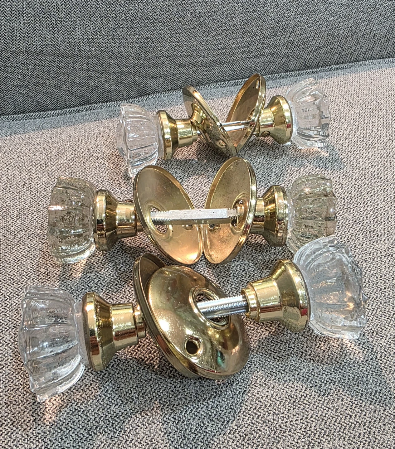 Vintage Glass and Brass Doorknobs