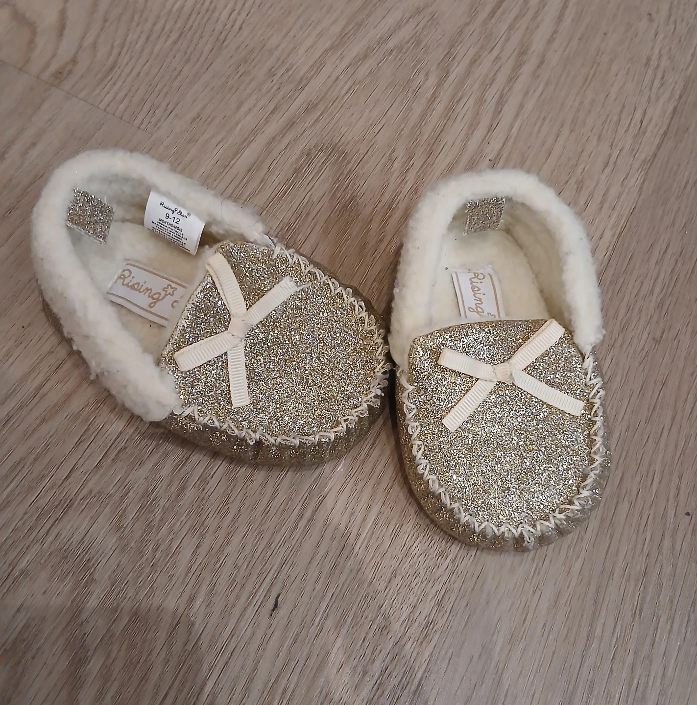 Rising Star Gold Glitter Baby Moccasins 9-12 Months