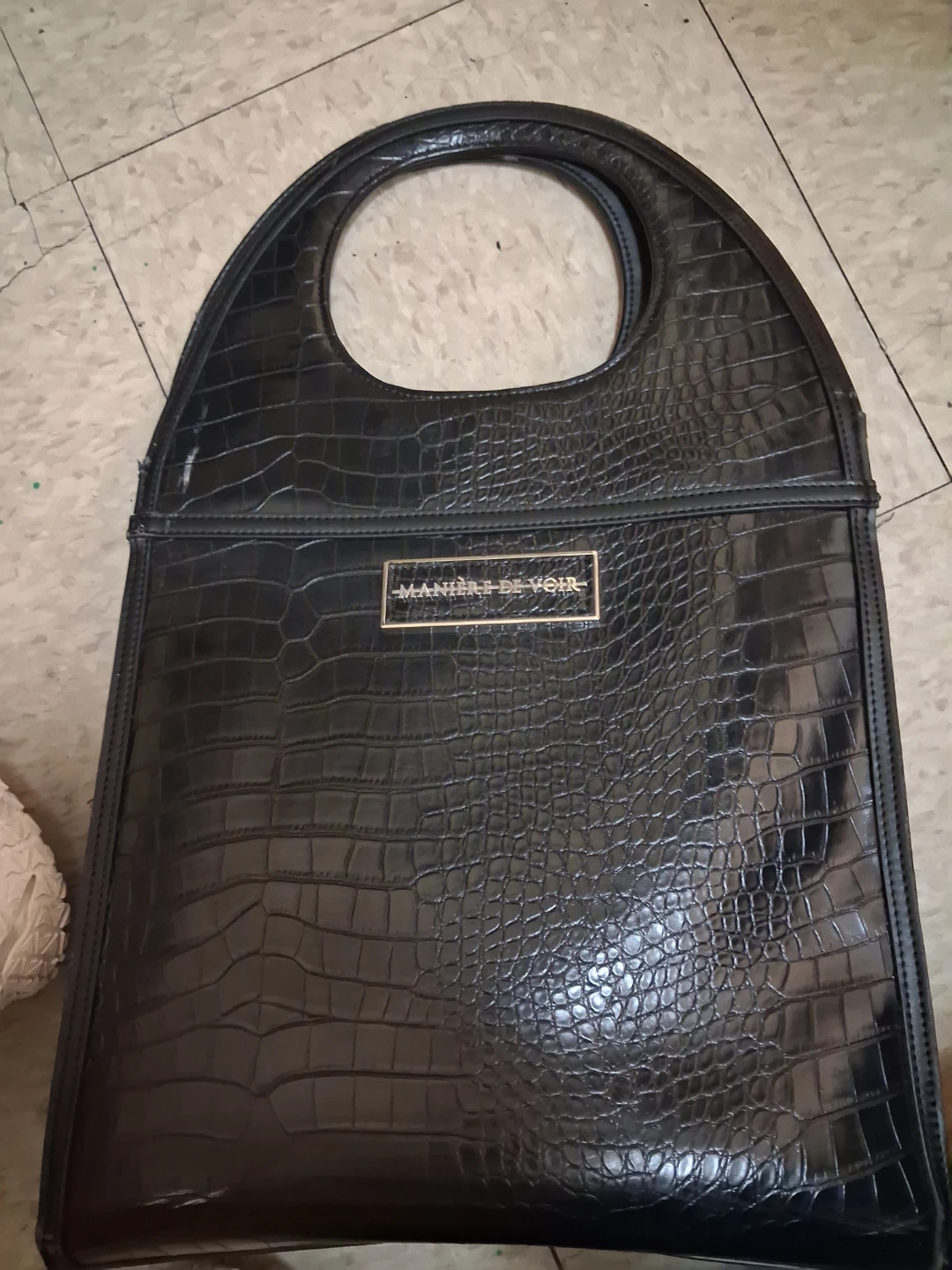 Maniere De Voir Black Croc Tote Bag