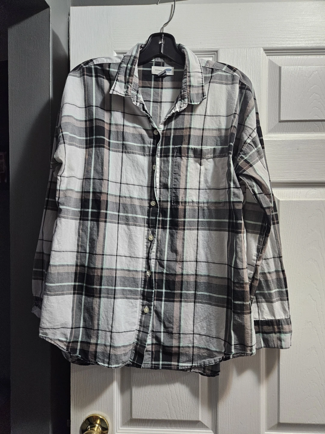 Women's Navy Boyfriend Plaid Shirt