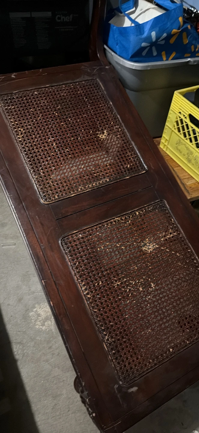 Vintage Dark Wood Sleigh Bench with Cane Seating - photo 2