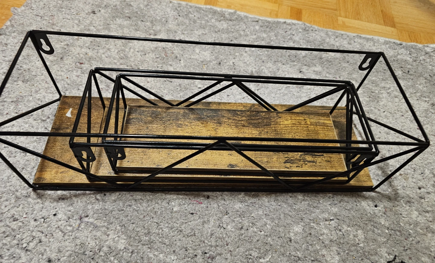 Black floating Metal Shelf with Wood Accent