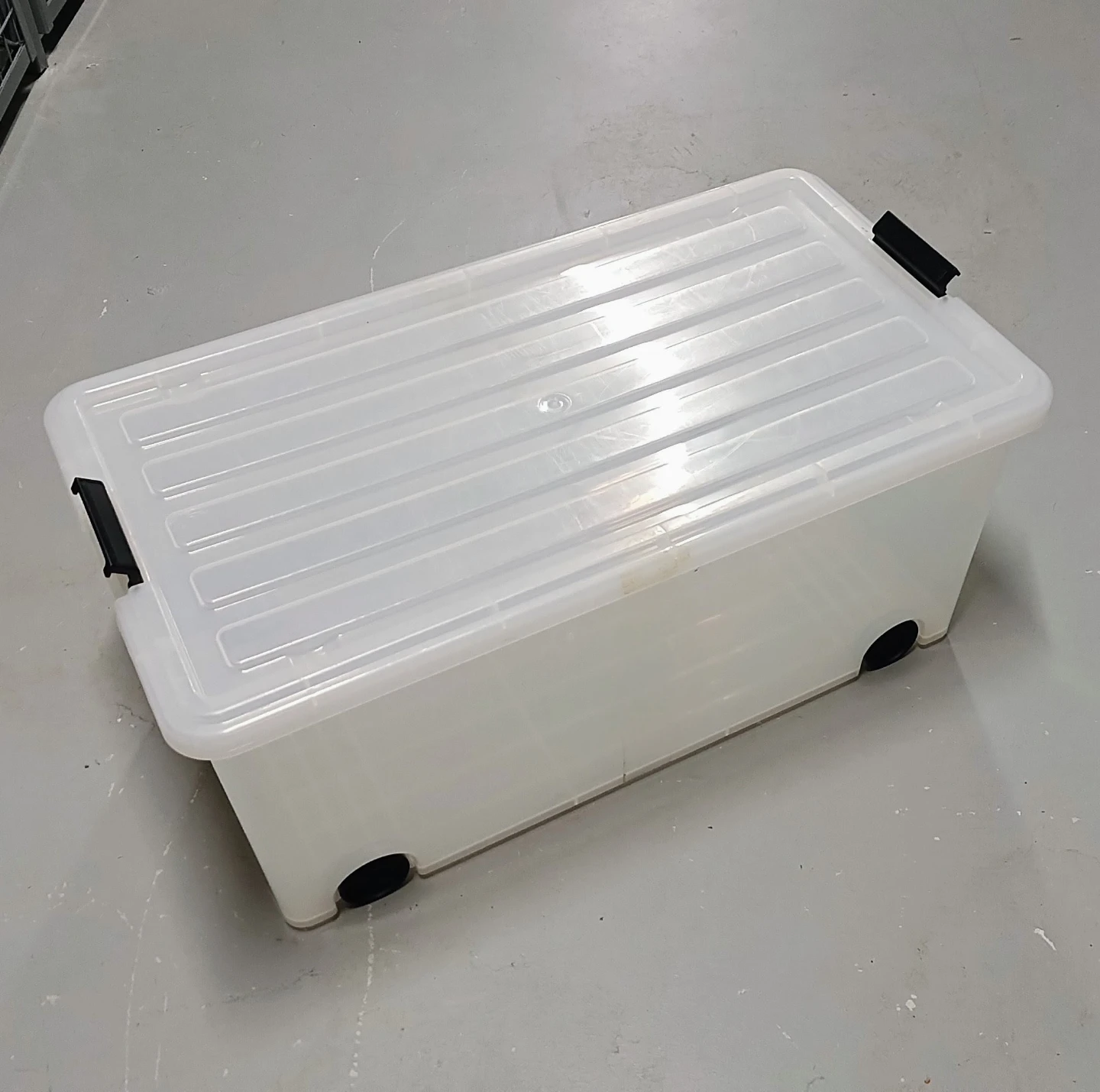 Clear Plastic Storage Bin with Wheels