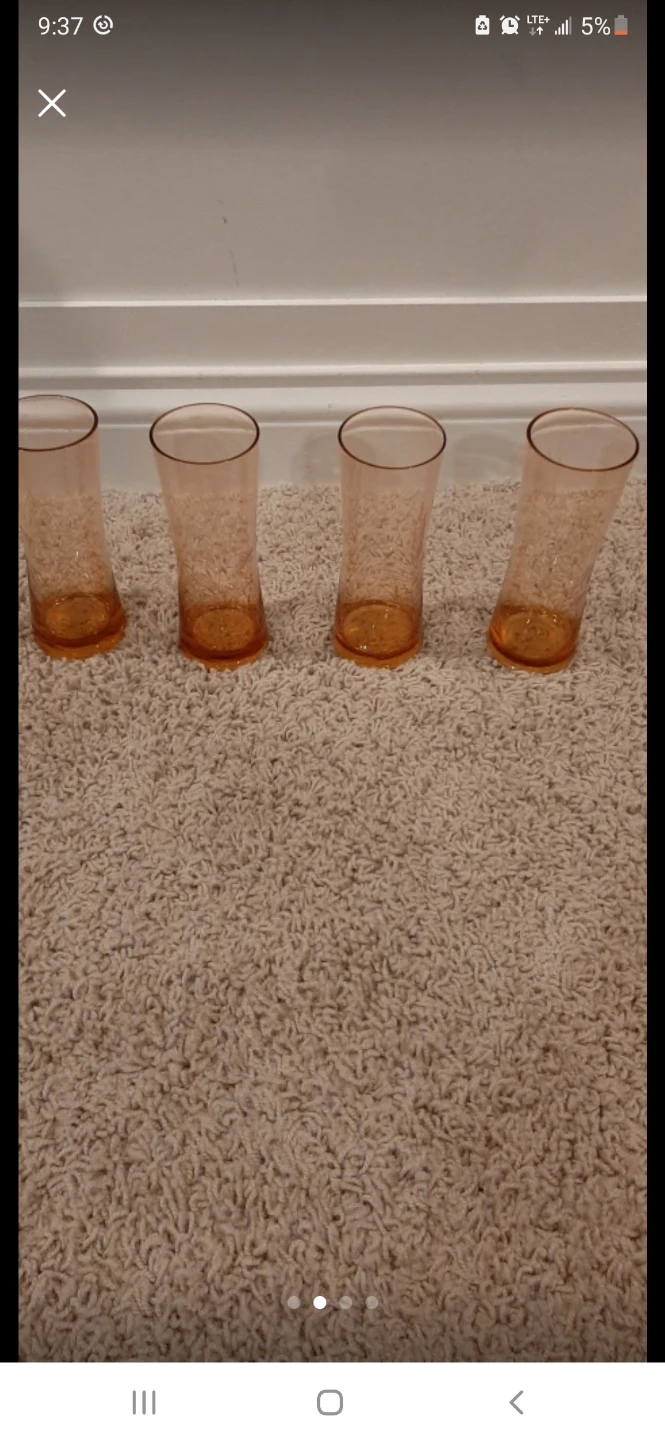 4 Vintage Etched Wheatgrass Amber Glasses - photo 2