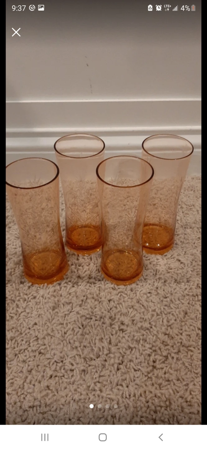 4 Vintage Etched Wheatgrass Amber Glasses - photo 3