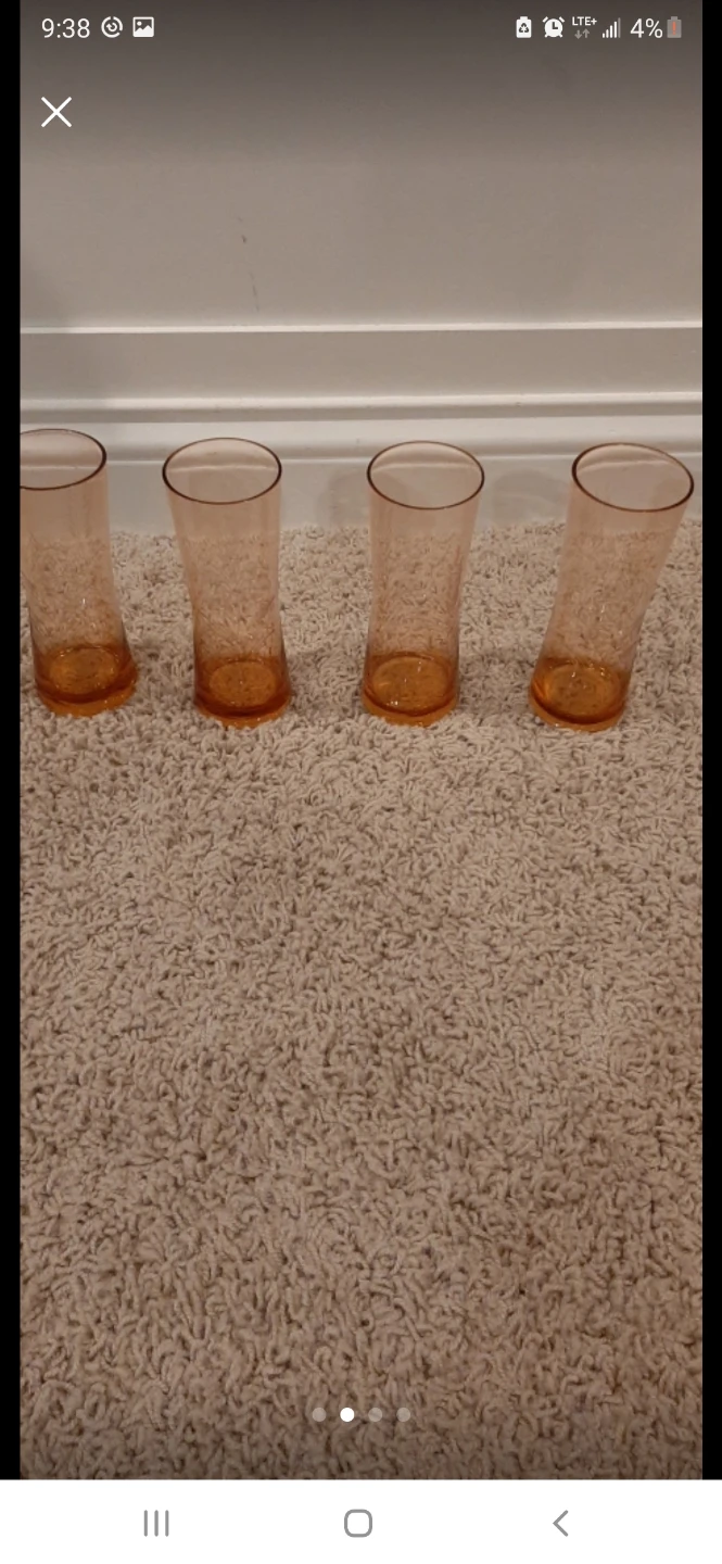 4 Vintage Etched Wheatgrass Amber Glasses - photo 4