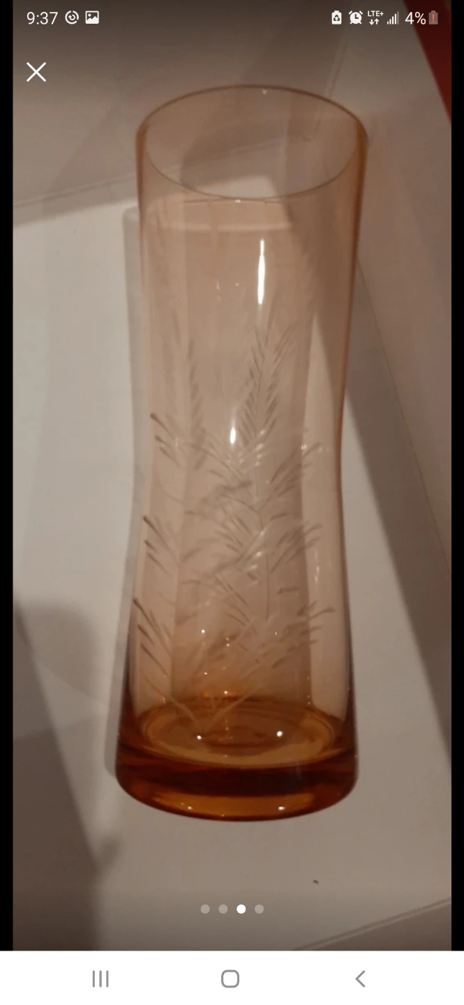 4 Vintage Etched Wheatgrass Amber Glasses - photo 5