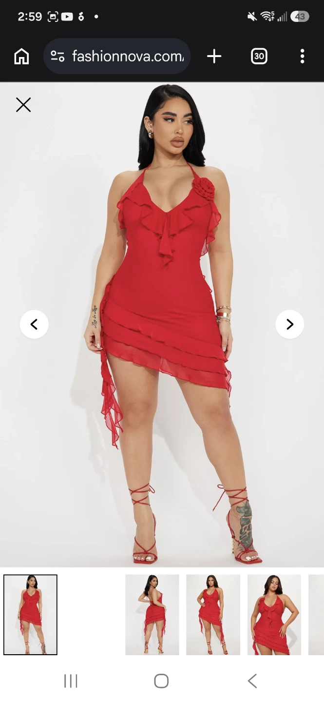 Fashion Nova Red Ruffle Halter Dress