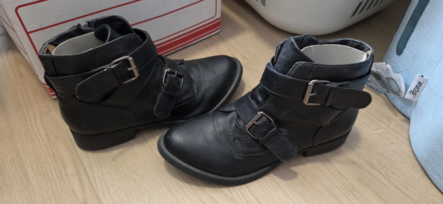 Black Buckle Ankle Boots Size 7 - photo 2