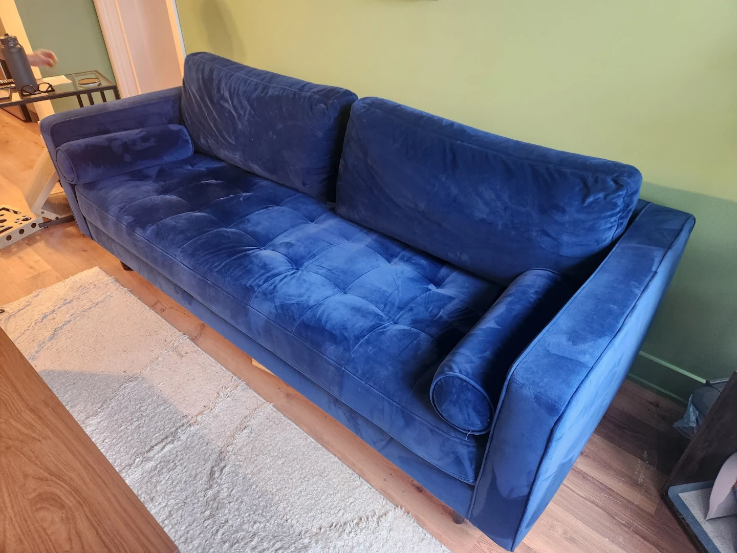 Blue Velvet Three-seater Sofa - photo 2