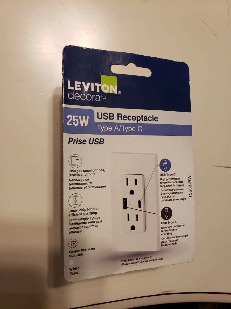 Leviton Decora+ USB Receptacle Type A/C - 25W