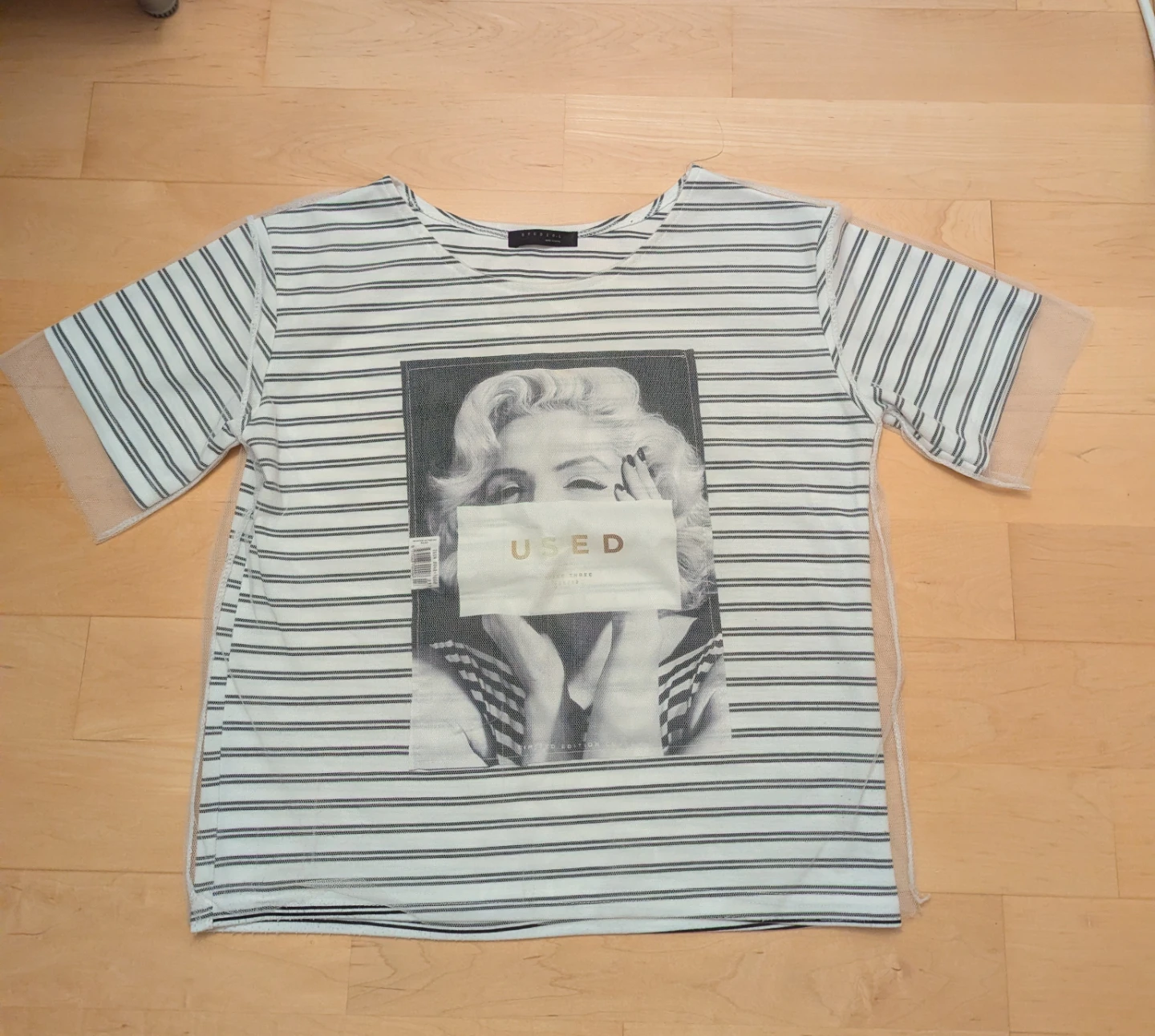 Marilyn Monroe Striped T-Shirt with Mesh Overlay