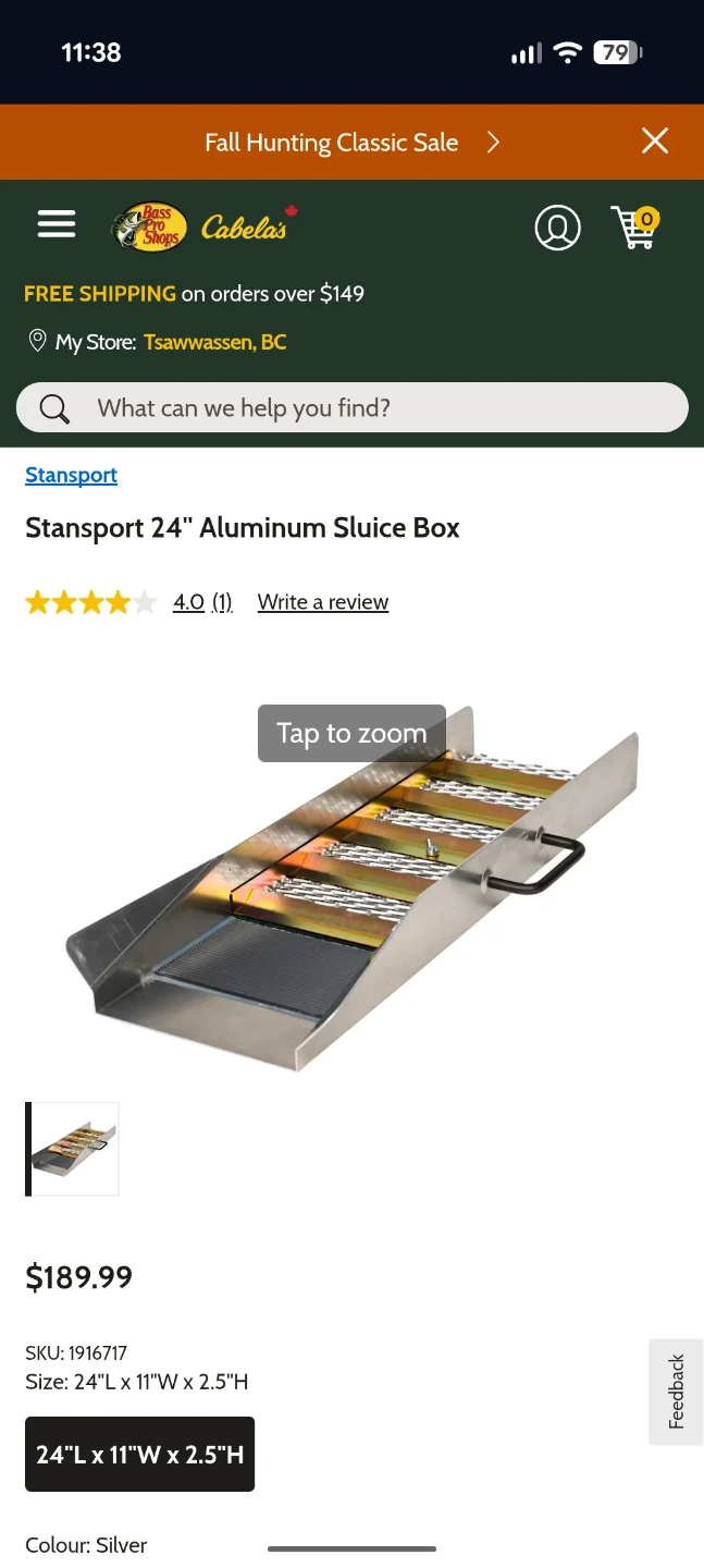 Gold panning sluice box
