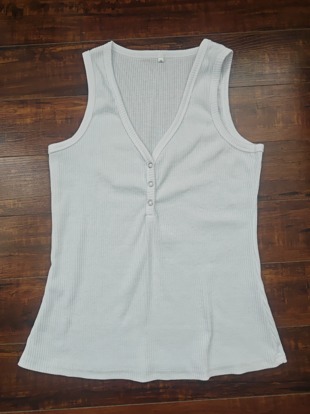 White Ribbed Button Tank Top