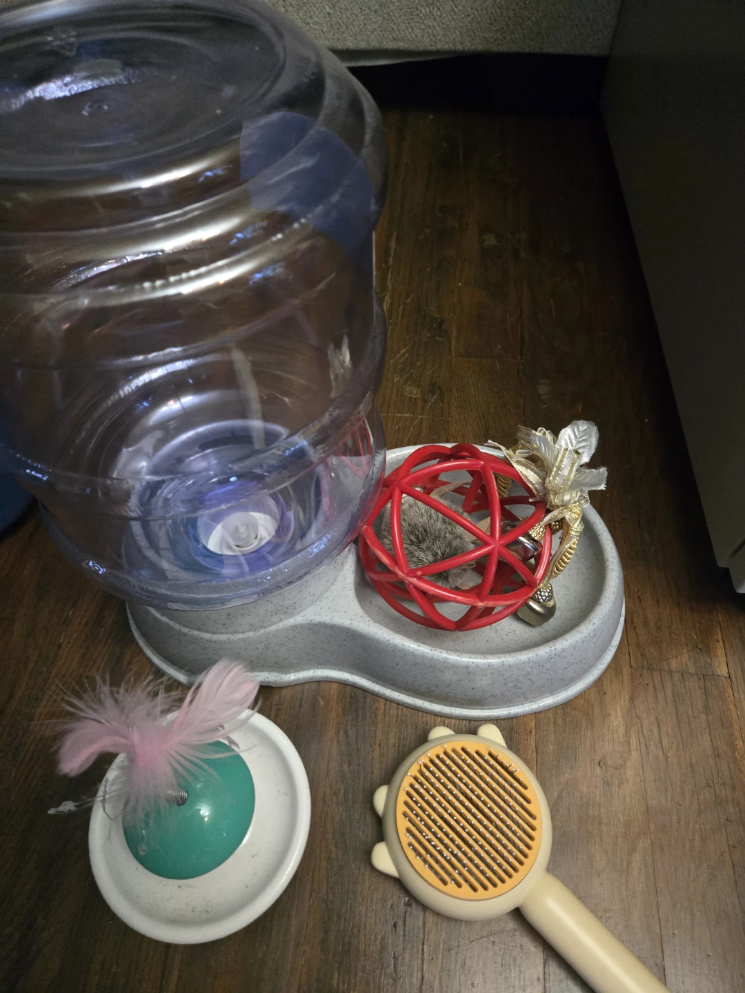 Cat Care Bundle: Feeder, Toys, Brush, and Grass Seeds