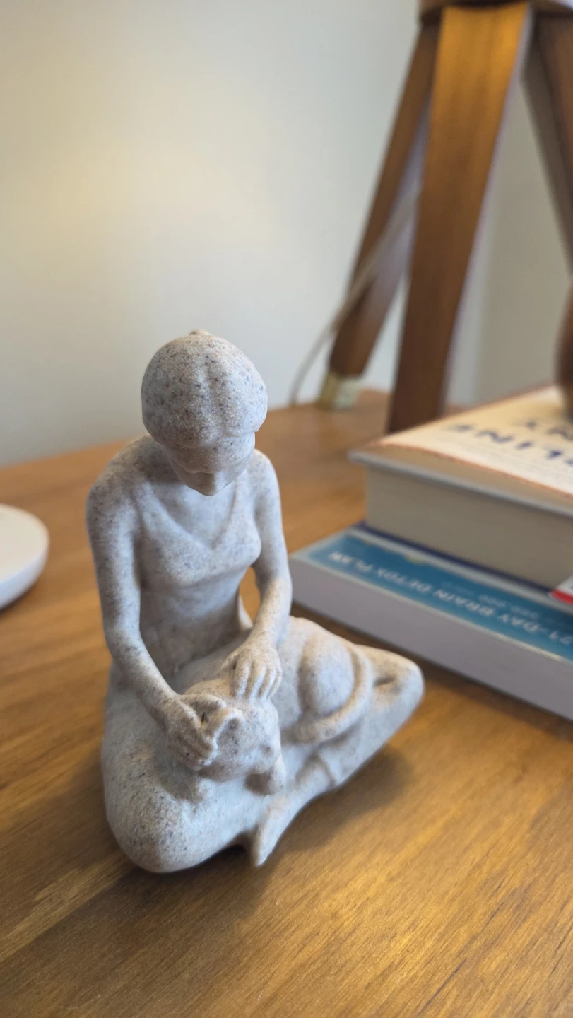 Woman & Cat Stone-Finish Resin Sculpture *new