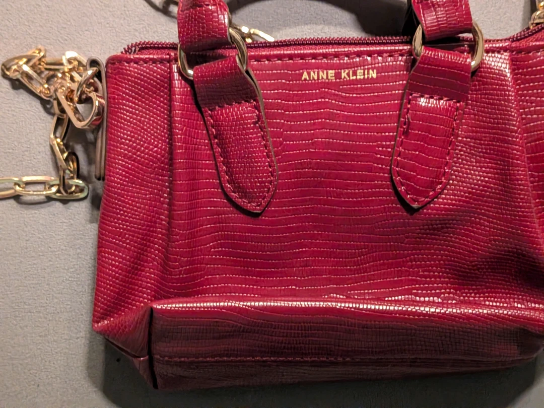 Anne Klein Red Lizard Embossed Mini Top Handle Bag