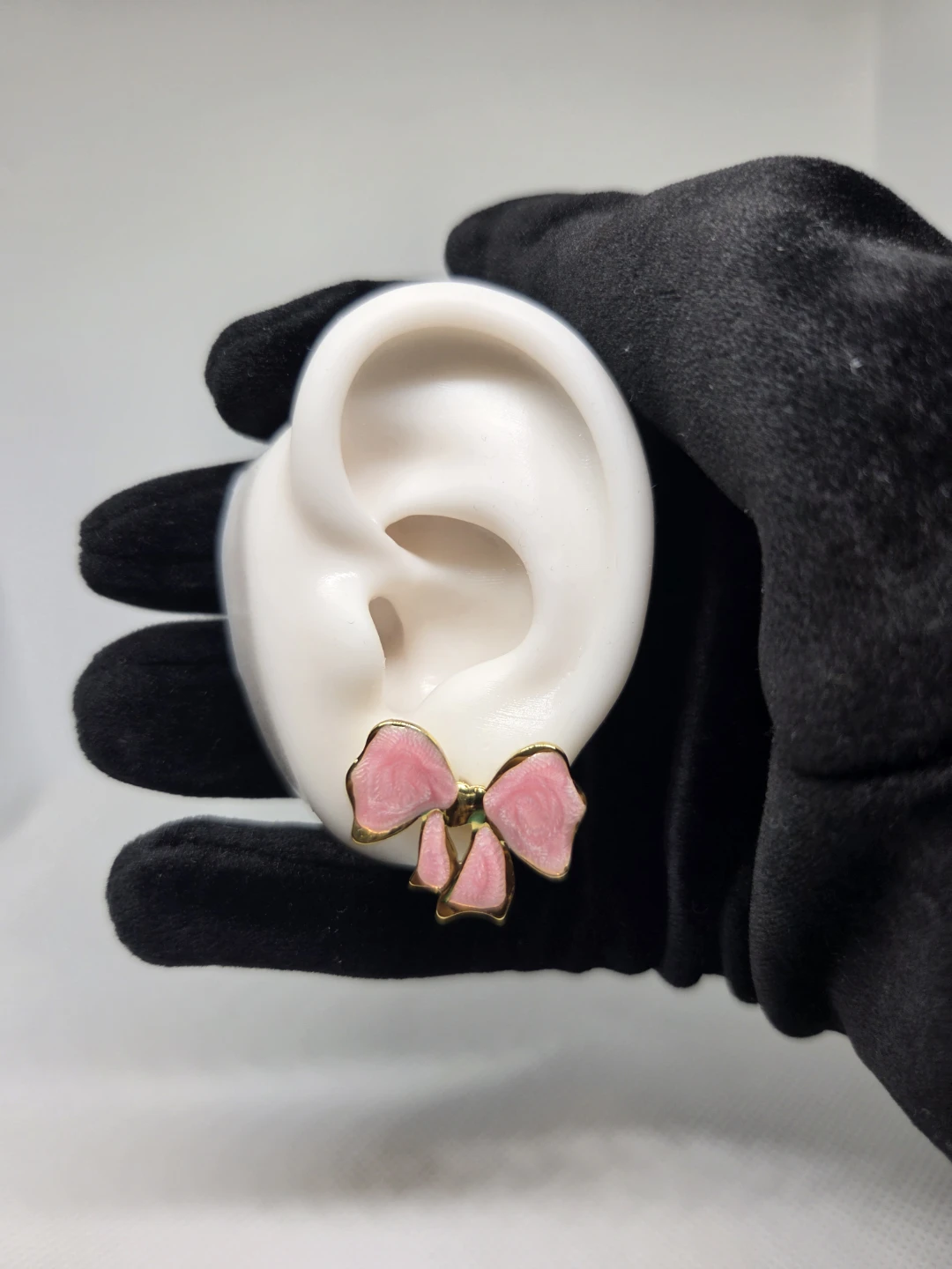 Pink Shimmer Bow Earrings in Stainless Steel