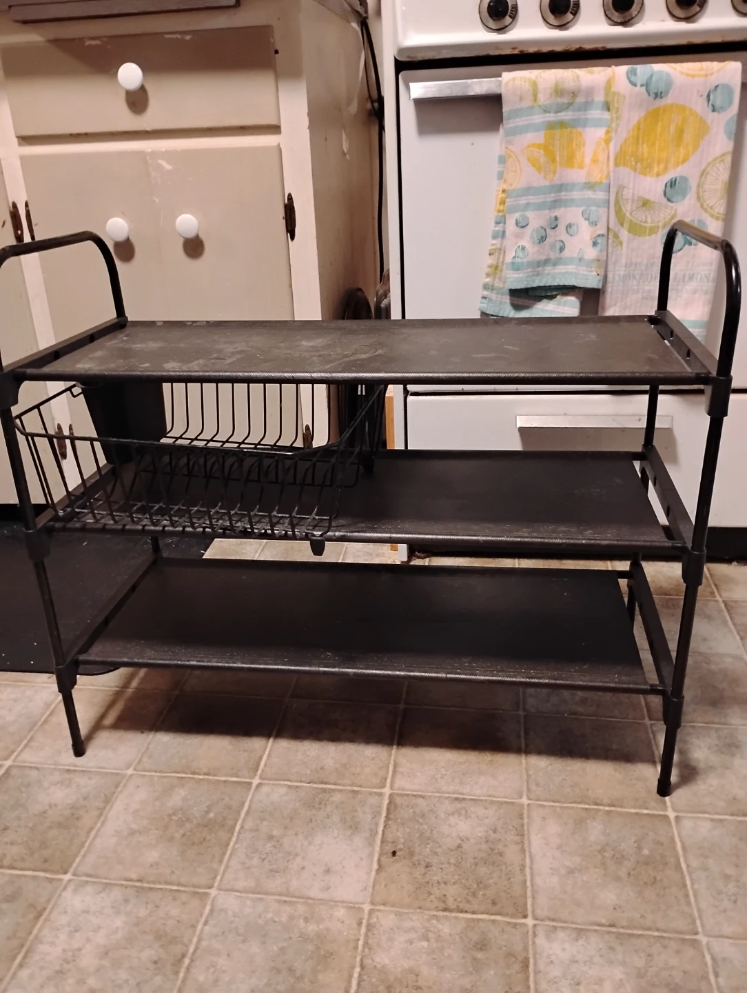 Three-Tier Black Metal Kitchen Rack