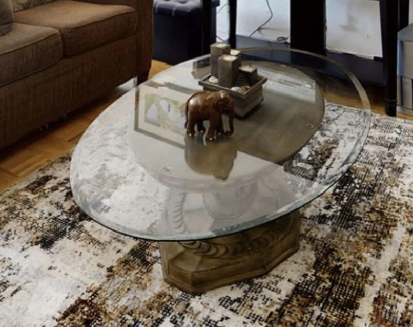 Oval Glass Coffee Table with Wood Base - photo 2
