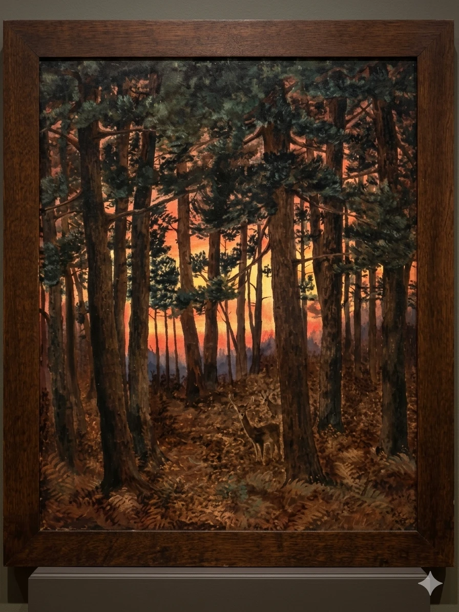 20th-Century Forest Landscape with Deer - photo 3