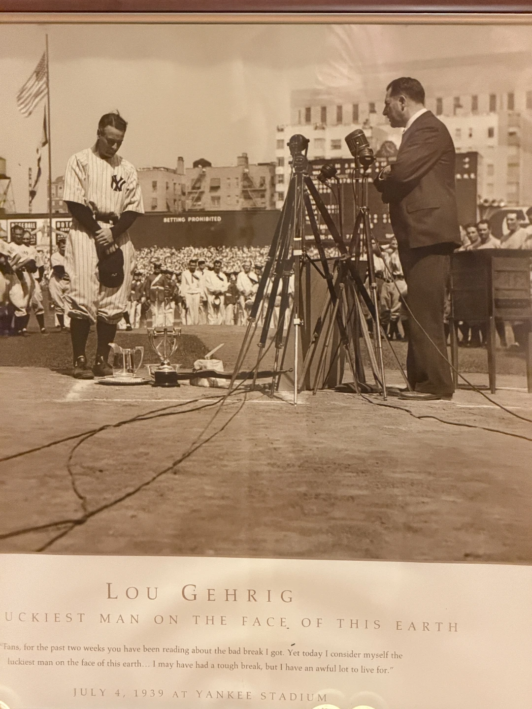 Framed Lou Gehrig "Luckiest Man" Poster Print