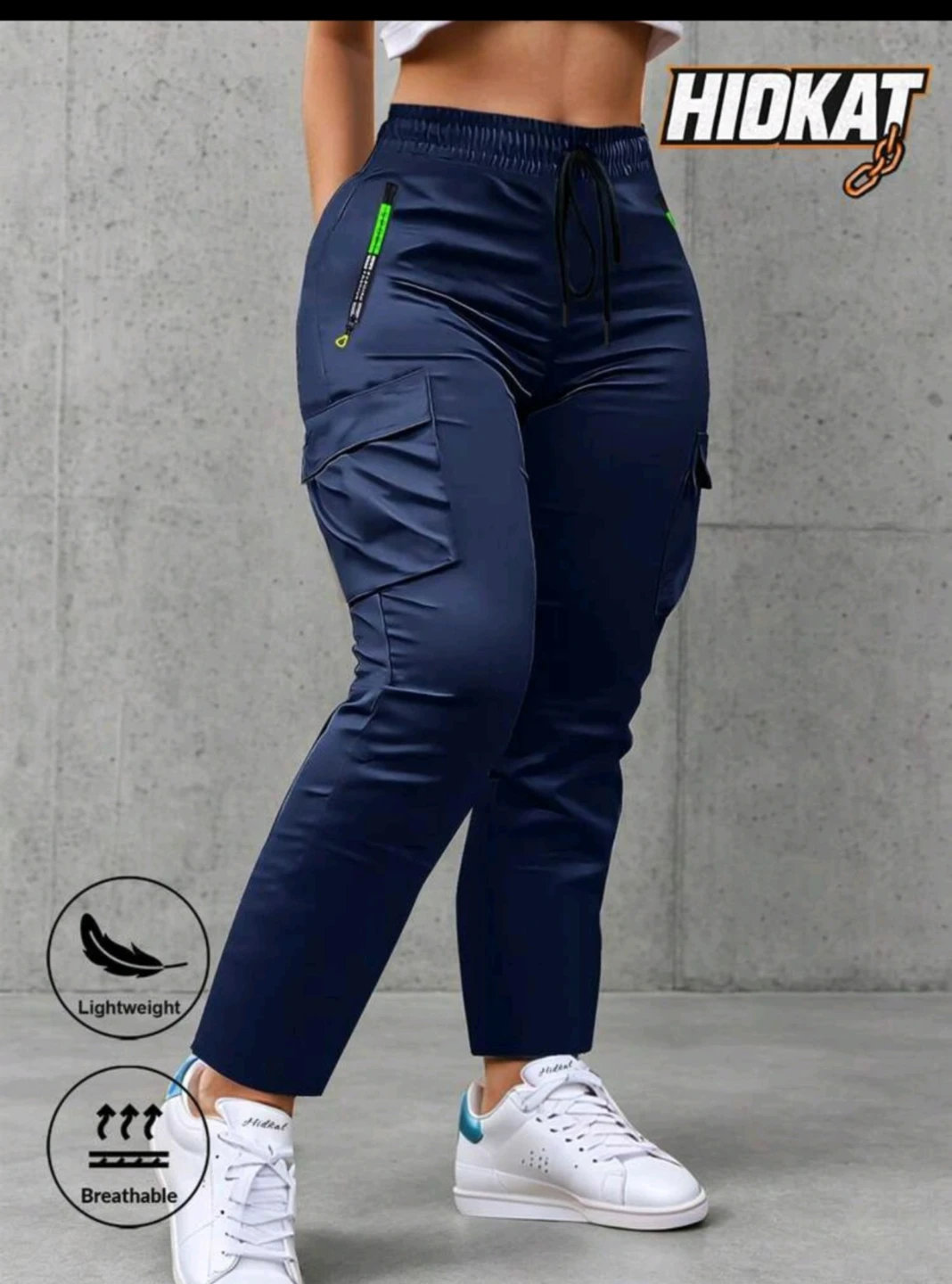 HIDKAT Women's Navy Cargo Pants Lightweight Breathable
