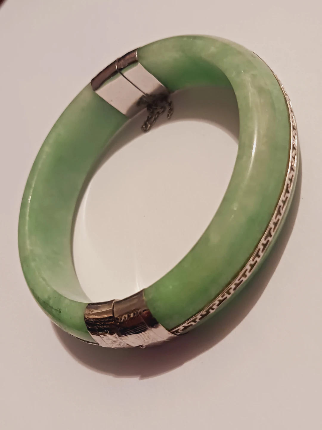 Sterling Silver Burmese Jade Bracelet - photo 3