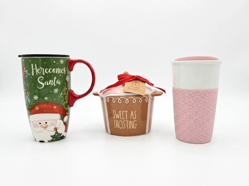 Set of 3 Holiday Mugs and Mini Lidded Pot